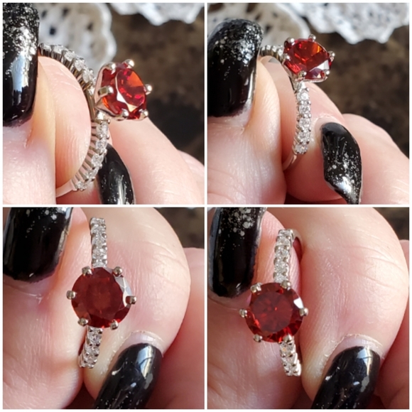 Genuine 2ct Red Garnet Ring Size 8 - Picture 4 of 8